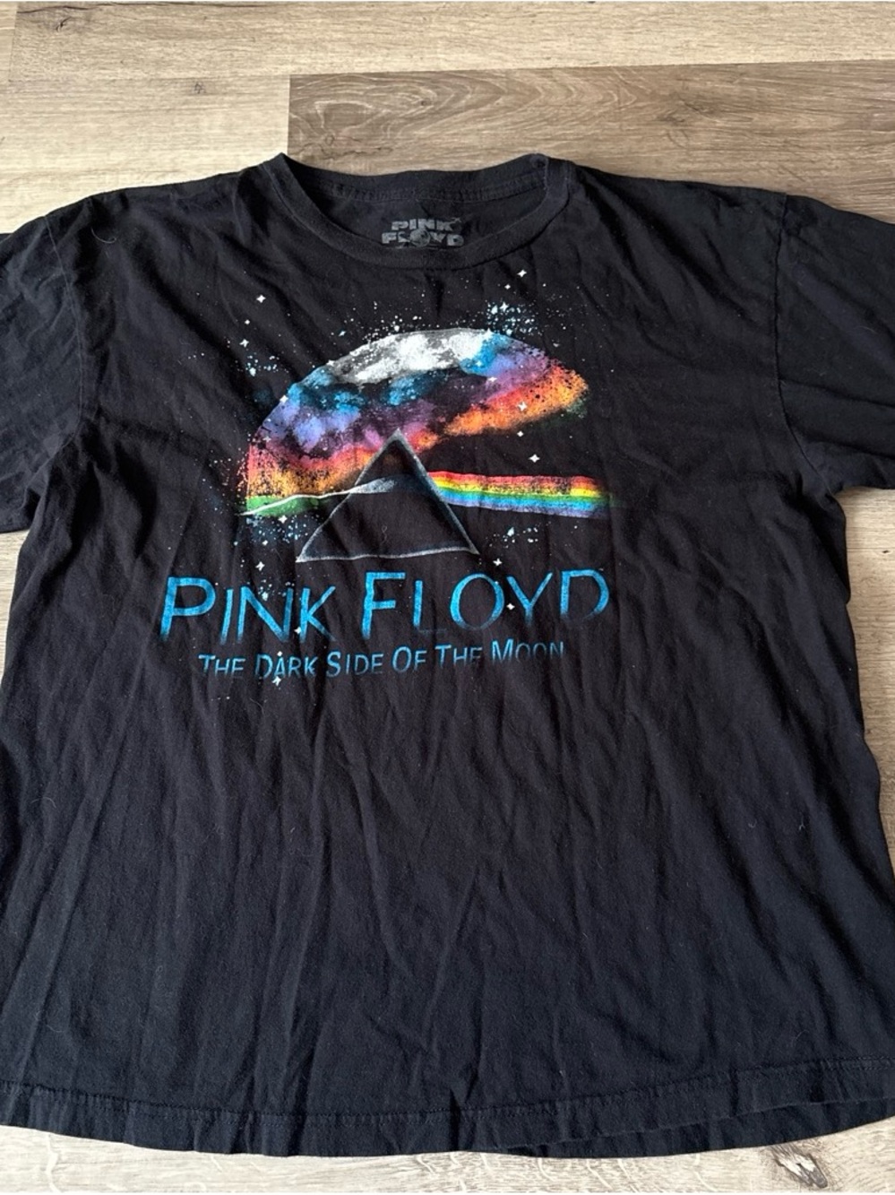 Pink Floyd Black Tee with Prism, Rainbow Beam and Cosmic Moon Graphic